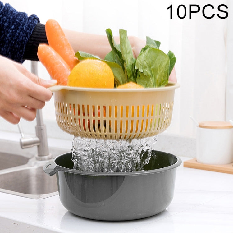 10 PCS Double-Layer Hollow Fruit & Vegetable Drain Basket Household Plastic Vegetable Washing Basket, Size:Large(Gray)