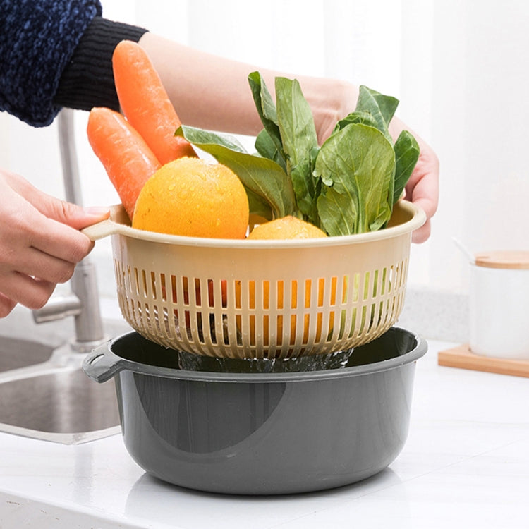 10 PCS Double-Layer Hollow Fruit & Vegetable Drain Basket Household Plastic Vegetable Washing Basket, Size:Large(Gray)