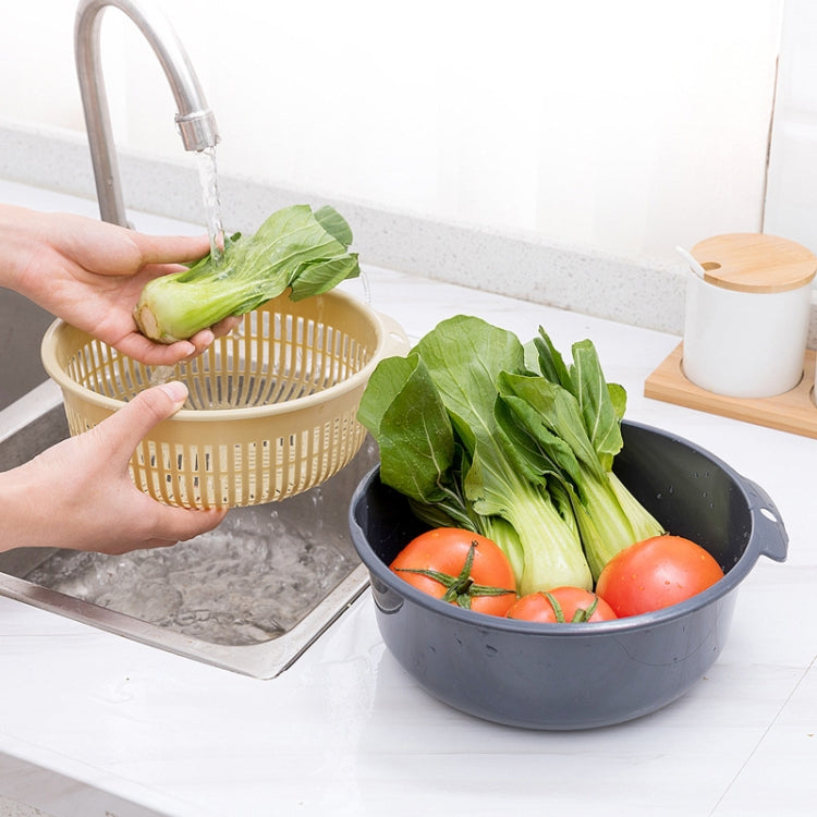 10 PCS Double-Layer Hollow Fruit & Vegetable Drain Basket Household Plastic Vegetable Washing Basket, Size:Large(Gray)