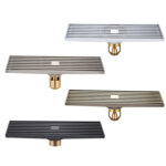 8x30cm Extended Full Copper Strip Floor Drain, Style: K8034 Chrome Plated+Black Straight Row