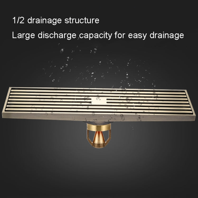 8x30cm Extended Full Copper Strip Floor Drain, Style: K8034 Chrome Plated+Black Straight Row