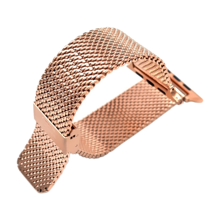 304 Stainless Steel Milanese Watch Band with Connector For Apple Watch Series 7 45mm / 6 & SE & 5 & 4 44mm / 3 & 2 & 1 42mm(Rose Gold)