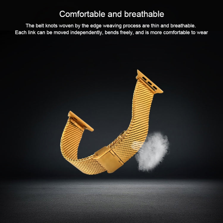 304 Stainless Steel Milanese Watch Band with Connector For Apple Watch Ultra 49mm / Series 8&7 45mm / SE 2&6&SE&5&4 44mm / 3&2&1 42mm(Gold)