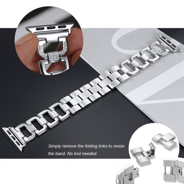 Colorful Diamond Stainless Steel Watch Band for Apple Watch Series 7 41mm / 6 & SE & 5 & 4 40mm / 3 & 2 & 1 38mm(Gold)