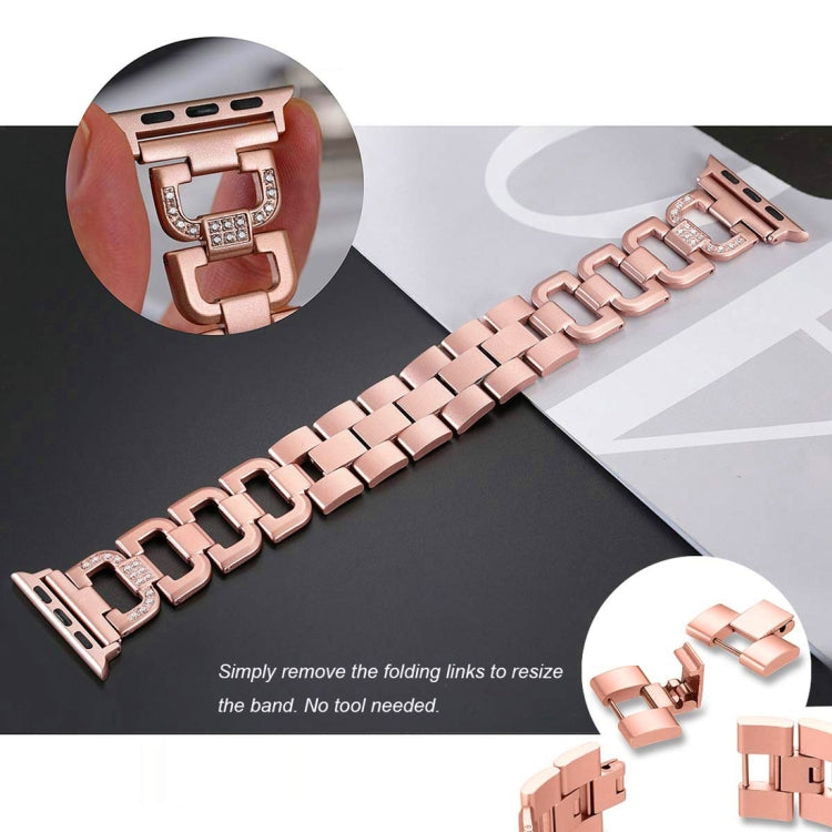 Colorful Diamond Stainless Steel Watch Band for Apple Watch Series 7 41mm / 6 & SE & 5 & 4 40mm / 3 & 2 & 1 38mm(Rose Gold)