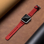 Genuine Leather Watch Bands For Apple Watch Series 7 45mm / 6 & SE & 5 & 4 44mm / 3 & 2 & 1 42mm(Red)