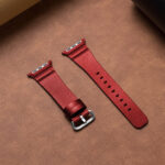 Genuine Leather Watch Bands For Apple Watch Series 7 45mm / 6 & SE & 5 & 4 44mm / 3 & 2 & 1 42mm(Red)