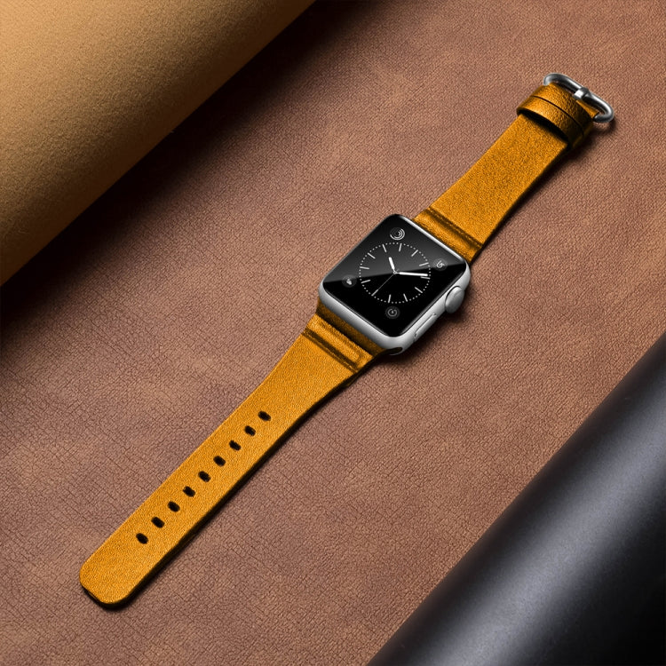 Genuine Leather Watch Bands For Apple Watch Series 7 45mm / 6 & SE & 5 & 4 44mm / 3 & 2 & 1 42mm(Yellow)