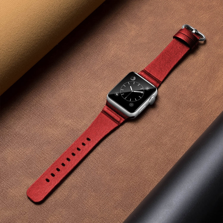 Genuine Leather Watch Bands For Apple Watch Series 7 41mm / 6 & SE & 5 & 4 40mm / 3 & 2 & 1 38mm(Red)