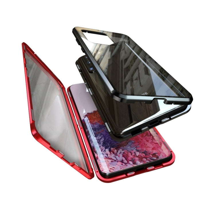 For Samsung Galaxy S20 Magnetic Metal Frame Double-sided Tempered Glass Case(Red)