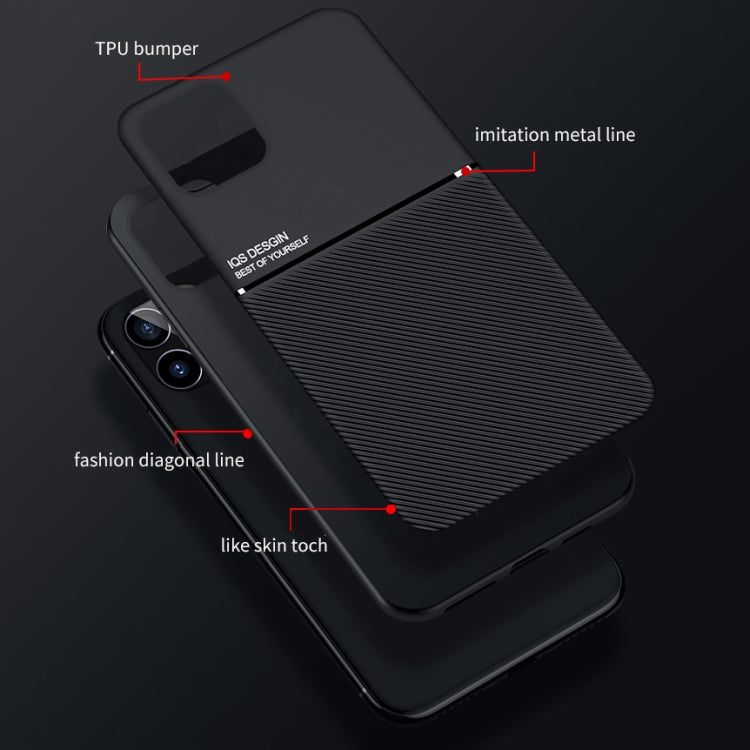 For iPhone 12 / 12 Pro Classic Tilt Strip Grain Magnetic Shockproof PC + TPU Case(Black)