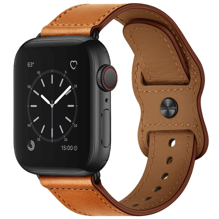 Double Hole Leather Watch Band For Apple Watch Series 7 41mm / 6 & SE & 5 & 4 40mm / 3 & 2 & 1 38mm(Brown)