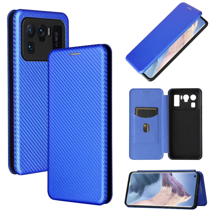 For Xiaomi Mi 11 Ultra Carbon Fiber Texture Horizontal Flip TPU + PC + PU Leather Case with Card Slot(Blue)