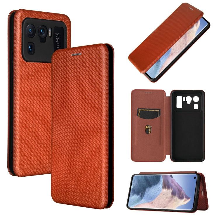 For Xiaomi Mi 11 Ultra Carbon Fiber Texture Horizontal Flip TPU + PC + PU Leather Case with Card Slot(Brown)
