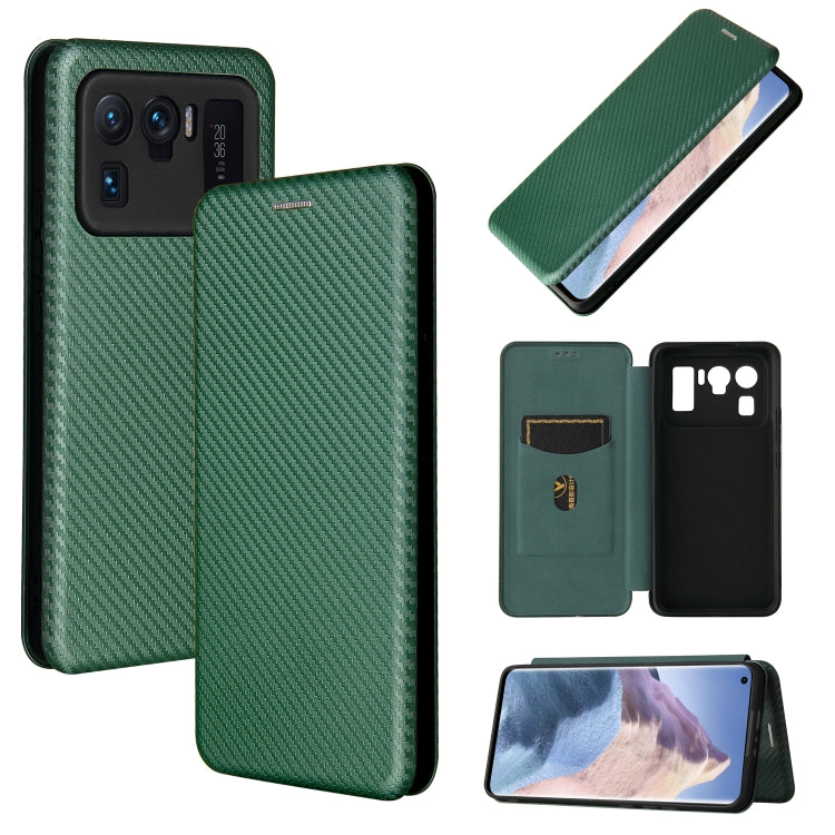 For Xiaomi Mi 11 Ultra Carbon Fiber Texture Horizontal Flip TPU + PC + PU Leather Case with Card Slot(Green)