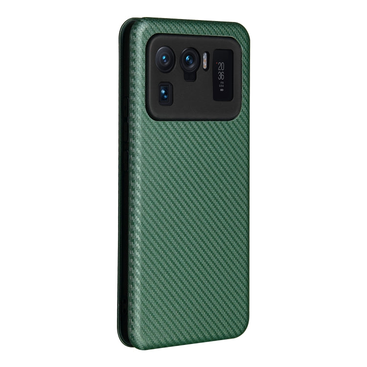 For Xiaomi Mi 11 Ultra Carbon Fiber Texture Horizontal Flip TPU + PC + PU Leather Case with Card Slot(Green)