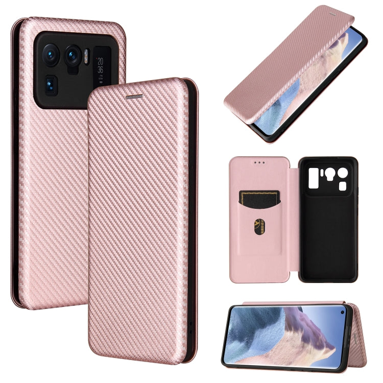 For Xiaomi Mi 11 Ultra Carbon Fiber Texture Horizontal Flip TPU + PC + PU Leather Case with Card Slot(Pink)