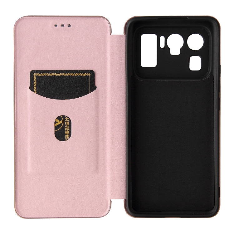 For Xiaomi Mi 11 Ultra Carbon Fiber Texture Horizontal Flip TPU + PC + PU Leather Case with Card Slot(Pink)