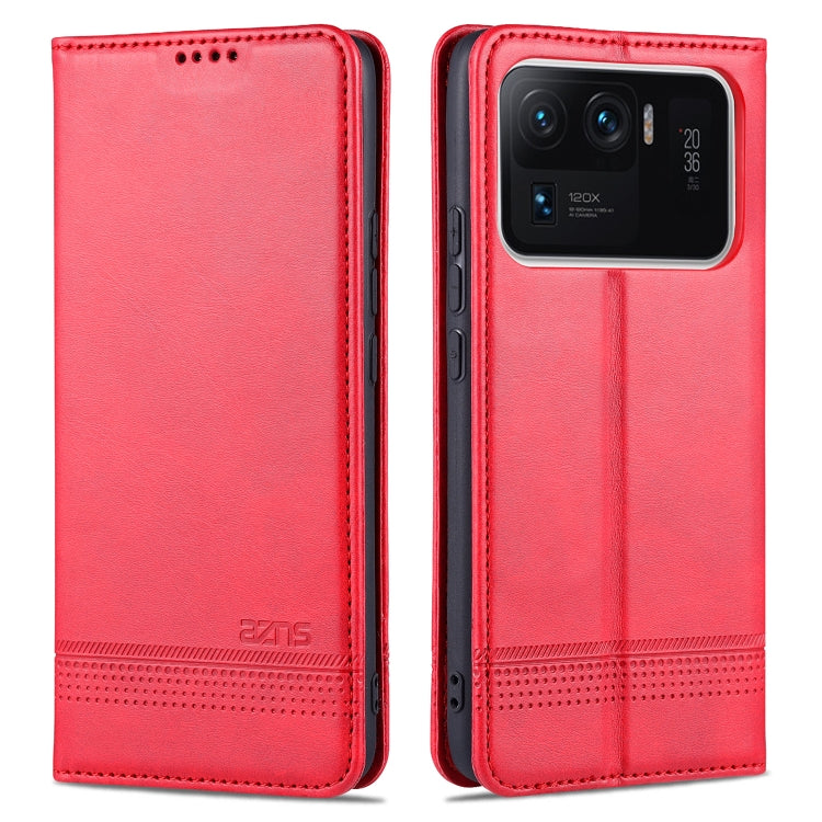 For Xiaomi Mi 11 Ultra AZNS Magnetic Calf Texture Horizontal Flip Leather Case with Card Slots & Holder & Wallet(Red)