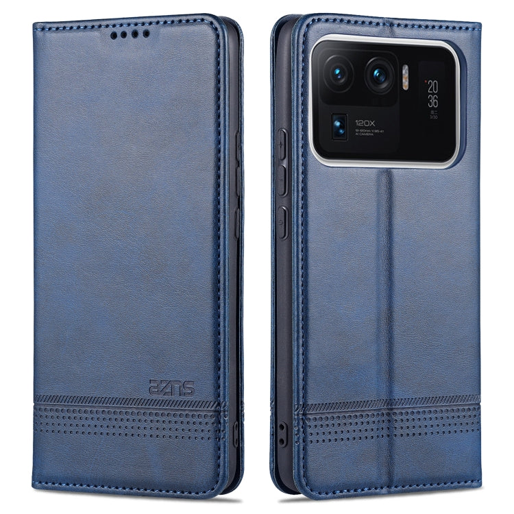 For Xiaomi Mi 11 Ultra AZNS Magnetic Calf Texture Horizontal Flip Leather Case with Card Slots & Holder & Wallet(Dark Blue)