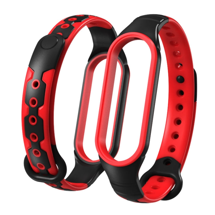 For Xiaomi Mi Band 6 / Band 5 Two-color Silicone Breathable Replacement Watchbands(Black Red)