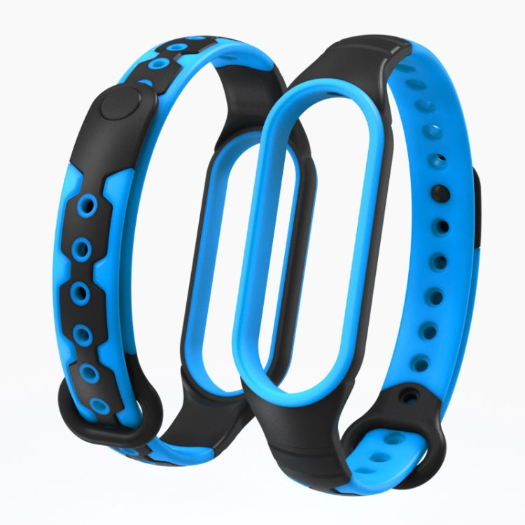 For Xiaomi Mi Band 6 / Band 5  Two-color Silicone Breathable Replacement Watchbands(Black Blue)