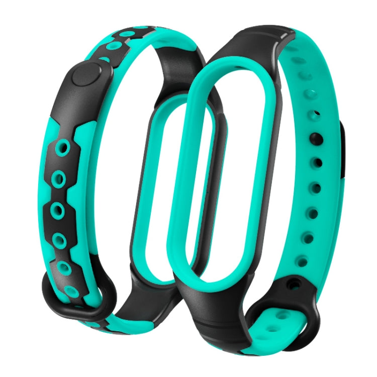 For Xiaomi Mi Band 6 Two-color Silicone Breathable Replacement Watchbands(Black+Sky Blue)