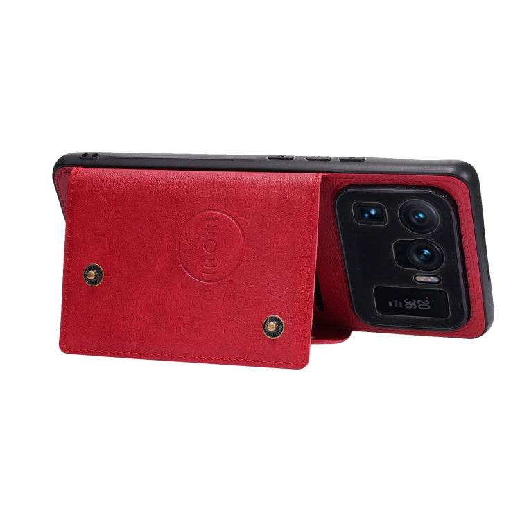 For Xiaomi Mi 11 Ultra Double Buckle PU + TPU Shockproof Magnetic Protective Case with Card Slot & Holder(Red)