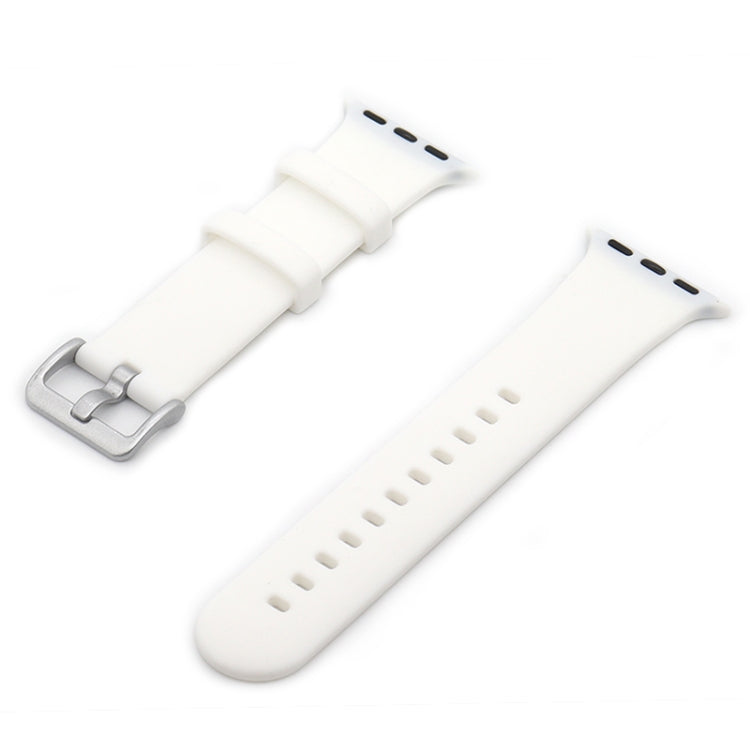 Silver Buckle Silicone Watch Band For Apple Watch Ultra 49mm / Series 8&7 45mm / SE 2&6&SE&5&4 44mm / 3&2&1 42mm(White)