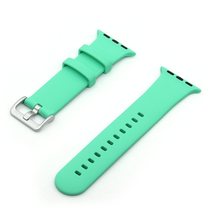 Silver Buckle Silicone Watch Band For Apple Watch Ultra 49mm / Series 8&7 45mm / SE 2&6&SE&5&4 44mm / 3&2&1 42mm(Mint Green)