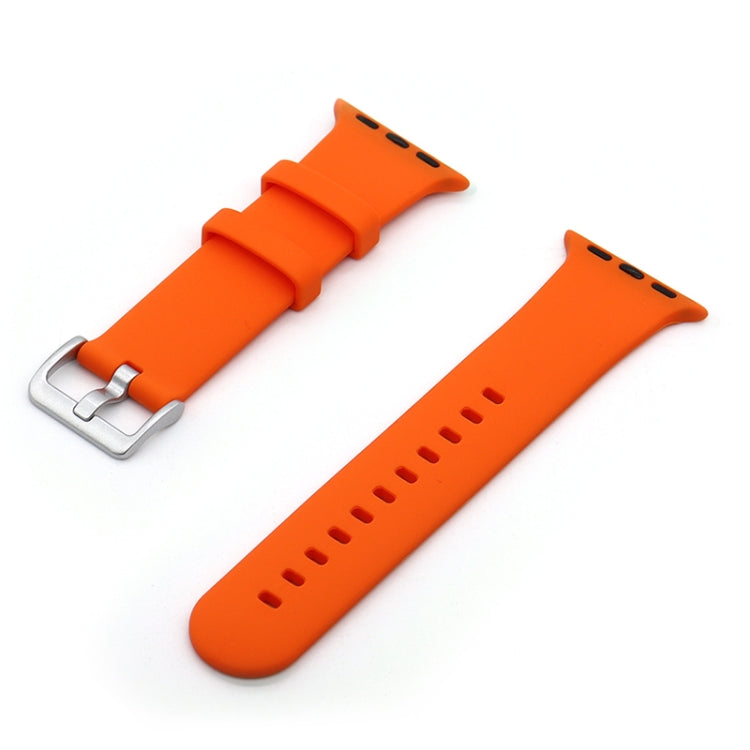 Silver Buckle Silicone Watch Band For Apple Watch Ultra 49mm / Series 8&7 45mm / SE 2&6&SE&5&4 44mm / 3&2&1 42mm(Orange)