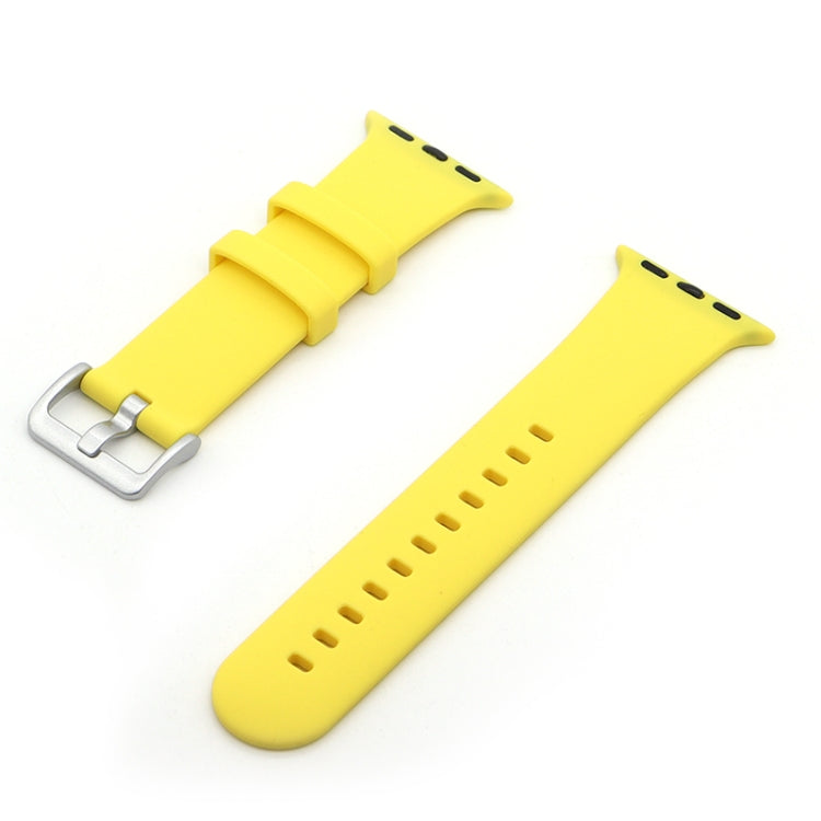 Silver Buckle Silicone Watch Band For Apple Watch Ultra 49mm / Series 8&7 45mm / SE 2&6&SE&5&4 44mm / 3&2&1 42mm(Yellow)
