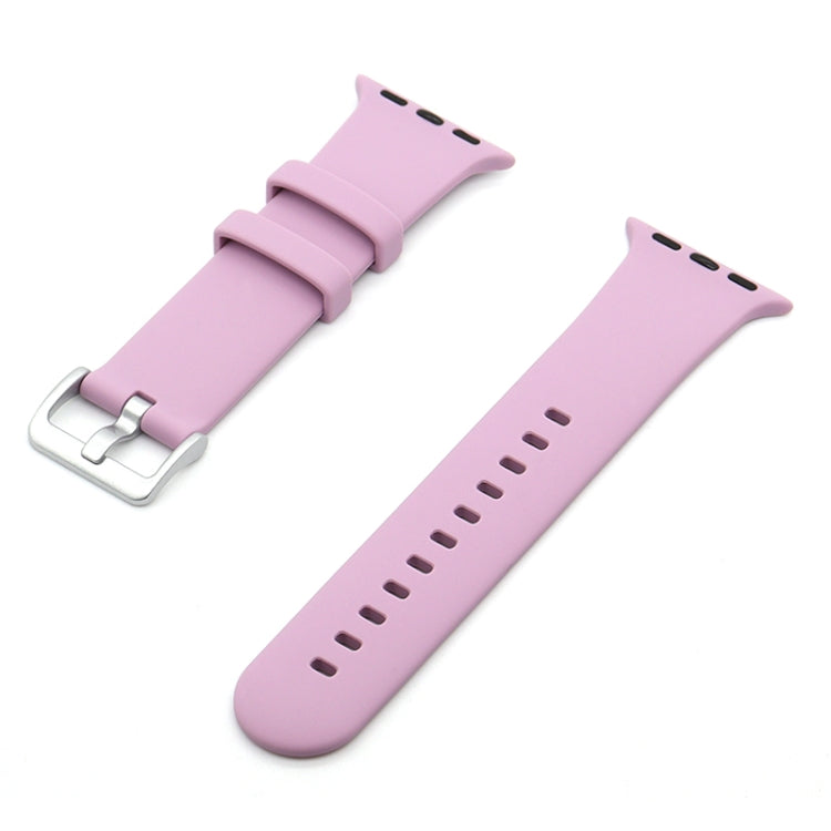 Silver Buckle Silicone Watch Band For Apple Watch Ultra 49mm / Series 8&7 45mm / SE 2&6&SE&5&4 44mm / 3&2&1 42mm(Lavender Purple)