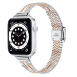 14mm Seven-beads Double Safety Buckle Slim Steel Watch Band For Apple Watch Ultra 49mm / Series 8&7 45mm / SE 2&6&SE&5&4 44mm / 3&2&1 42mm(Silver Gold)