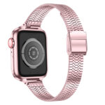 14mm Seven-beads Double Safety Buckle Slim Steel Watch Band For Apple Watch Ultra 49mm / Series 8&7 45mm / SE 2&6&SE&5&4 44mm / 3&2&1 42mm(Rose Pink)