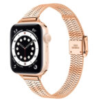 14mm Seven-beads Double Safety Buckle Slim Steel Watch Band For Apple Watch Ultra 49mm / Series 8&7 45mm / SE 2&6&SE&5&4 44mm / 3&2&1 42mm(Rose Gold)