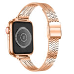 14mm Seven-beads Double Safety Buckle Slim Steel Watch Band For Apple Watch Ultra 49mm / Series 8&7 45mm / SE 2&6&SE&5&4 44mm / 3&2&1 42mm(Rose Gold)