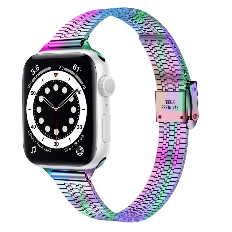 14mm Seven-beads Double Safety Buckle Slim Steel Watch Band For Apple Watch Ultra 49mm / Series 8&7 45mm / SE 2&6&SE&5&4 44mm / 3&2&1 42mm(Colorful)