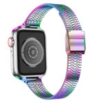 14mm Seven-beads Double Safety Buckle Slim Steel Watch Band For Apple Watch Ultra 49mm / Series 8&7 45mm / SE 2&6&SE&5&4 44mm / 3&2&1 42mm(Colorful)