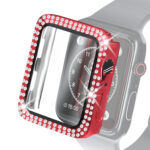 Electroplating PC Double Rows Diamond Protective Case with Tempered Glass Film For Apple Watch Series 6 & SE & 5 & 4 40mm(Red)