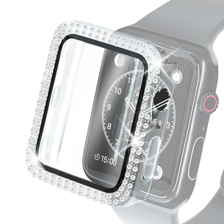 Electroplating PC Double Rows Diamond Protective Case with Tempered Glass Film For Apple Watch Series 6 & SE & 5 & 4 40mm (Transparent)