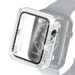 Electroplating PC Double Rows Diamond Protective Case with Tempered Glass Film For Apple Watch Series 6 & SE & 5 & 4 40mm(Silver)