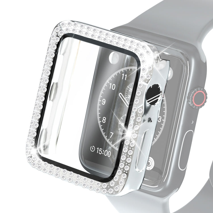 Electroplating PC Double Rows Diamond Protective Case with Tempered Glass Film For Apple Watch Series 6 & SE & 5 & 4 40mm(Silver)