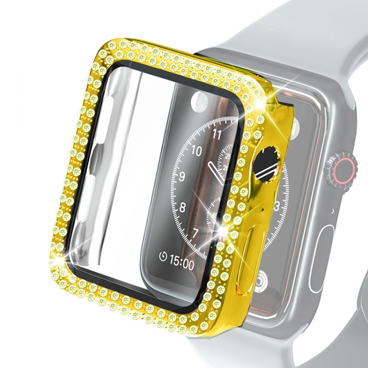 Electroplating PC Double Rows Diamond Protective Case with Tempered Glass Film For Apple Watch Series 6 & SE & 5 & 4 40mm(Gold)