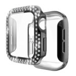 Electroplating PC Double Rows Diamond Protective Case with Tempered Glass Film For Apple Watch Series 6 & SE & 5 & 4 40mm(Silver)