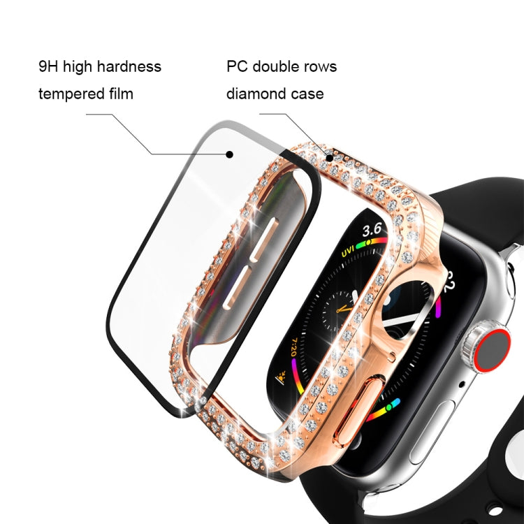 Electroplating PC Double Rows Diamond Protective Case with Tempered Glass Film For Apple Watch Series 6 & SE & 5 & 4 40mm(Rose Gold)