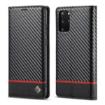 LC.IMEEKE Carbon Fiber PU + TPU Horizontal Flip Leather Case with Holder & Card Slot & Wallet For Samsung Galaxy S20(Horizontal Black)