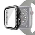 Electroplating PC Single Row Diamond Protective Case with Tempered Glass Film For Apple Watch Series 3 & 2 & 1 42mm(Black)