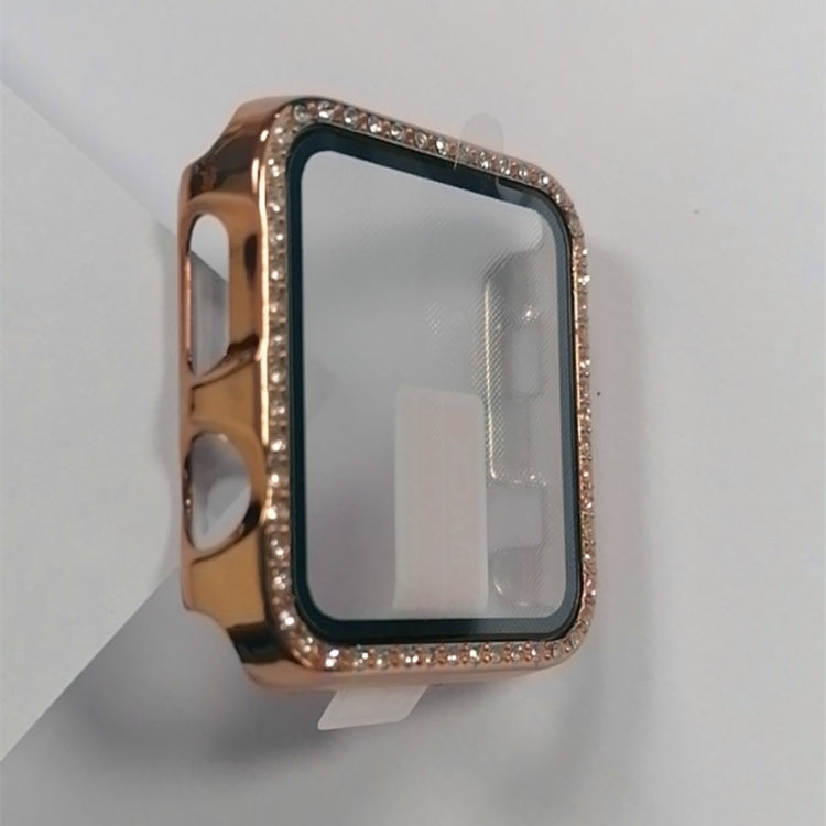 Electroplating PC Single Row Diamond Protective Case with Tempered Glass Film For Apple Watch Series 3 & 2 & 1 42mm(Gold)