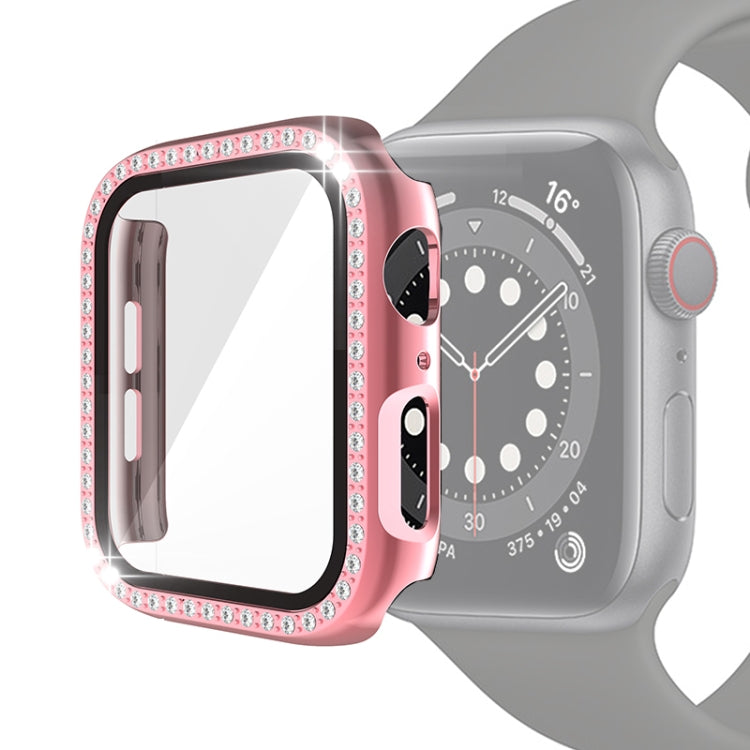 Electroplating PC Single Row Diamond Protective Case with Tempered Glass Film For Apple Watch Series 3 & 2 & 1 42mm(Rose Pink)